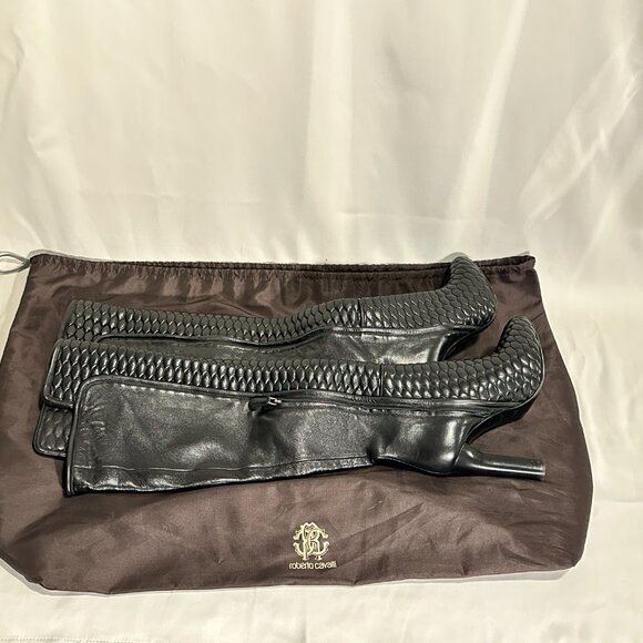 Roberto Cavalli Over the Knee Boots - Textured Black - Size 38 - Picture 6 of 6